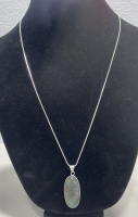 (1) Tibetan Silver Wrapped Flashy Labrodorite Gemstone W/ Silver Necklace .925