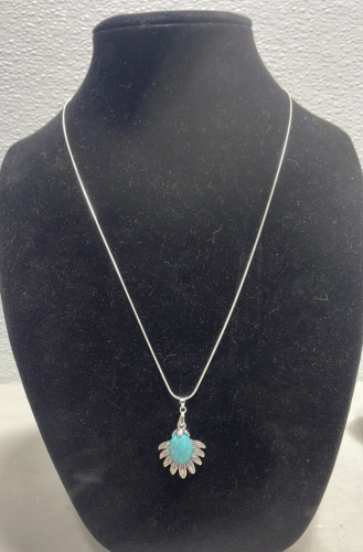 (1) Tibetan Silver Turquoise Insert W/ Silver Necklace .925