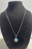 (1) Tibetan Silver Turquoise Insert W/ Silver Necklace .925