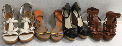 (3) Pairs Of Wedge Sandals, (1) Pair Of Heels (All Size 6)