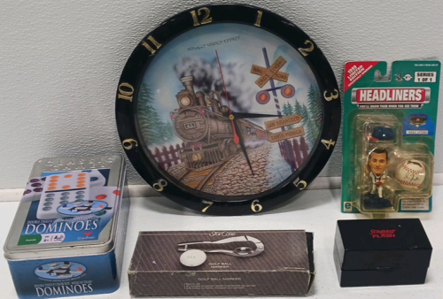 Dominos, Scrabble Flash, Golf Ball Marker, 1999 Headliners Muddux Figure And Train Clock