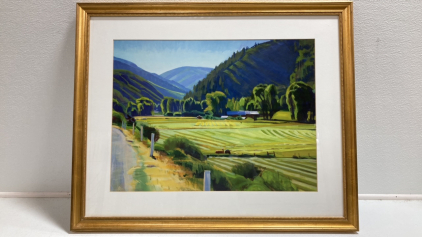 32.5” x 36.5” Framed Farm Landscape Painting