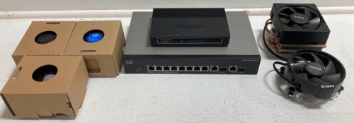 (5) Heat Sinks, Cisco 8-Port Managed Switch, TP-Link 8-Port Desktop Switch