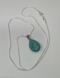 (1) Natural Turquoise Gemstone Teardrop Necklace .925