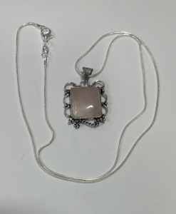 (1) Rose Quartz Gemstone .925 Necklace