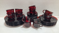 44pc Red Glass Dishware