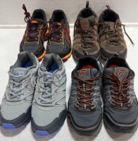 Men’s Sneakers: Asics Size 8.5, Columbia Size 12, Fila Gray/Blue Size 11, Fila Gray/Orange Size 9