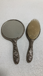 Silver Mirror and Hairbrush