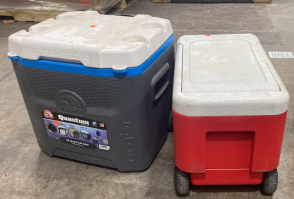 13”x19” Red Igloo Cooler on wheels, 19”x19” Igloo Cooler