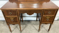 Vintage Wheeled Wood Vanity Desk and Mirror - 2