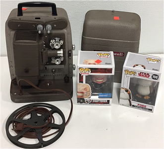 (1) Vintage Bell-Howell Projector With Case (1) Hellraiser 3 Funko Pop (1) Star Wars Funko Pop