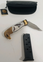 (1) Franklin Mint Bald Eagle Collector Knife With Case (1) Unbranded 9mm Magazine