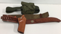 (1) Ross Leather Western Ammunition Belt (1) Bianci Leather Lawman Holster (1) Us Military Medic Belt With Compartments