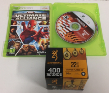 (1) Box Of (400) Rounds Browning BPR Performance Rimfire Ammunition (1) Marvel Ultimate Alliance Xbox 360 Game (1) Forza Motorsports 2 for Xbox 360