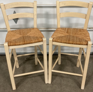 (2) Wood Frame - Wicker Seat Chairs