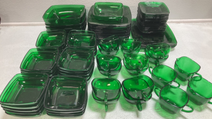 90pc Green Glass Dish Set