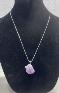 (1) Natural Amethyst Gemstone W/ Silver Necklace .925