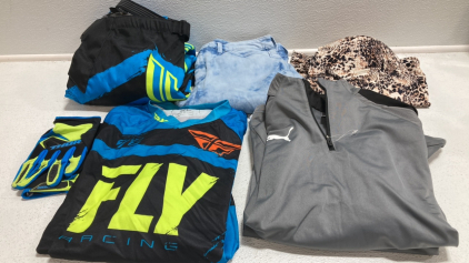 Fly Racing Pants and Shirt Size XL w/ Matching Gloves, Women’s Swim Top Size 16, Womens Jeans Size 14, (2) Puma Long Sleeves Size M