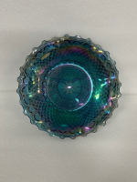 10&rdquo; Diameter Indiana Blue Carnival Glass Diamond Point Hostess Plate