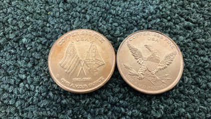 (2) One Ounce .999 Fine Copper Rounds