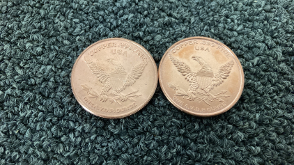 (2) One Ounce .999 Fine Copper Rounds