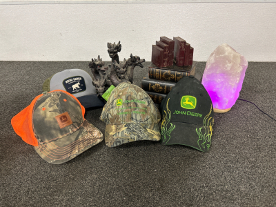 (4) Men’s Caps, Incense Dragon Decor, Salt Lamp and More