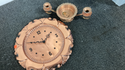 Copper Wall Clock and Candle Holder