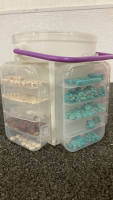 Acrylic Box of Beads, Sewing Items, Bag of Colered Pens, and More - 9