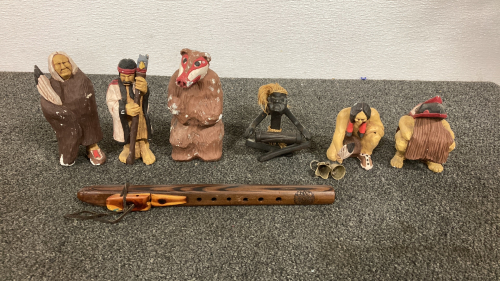 Snake River Wooden Flute, Wooden Figurine of a Shaman From The Republic of Ghana, Africa, Carved Clay Figures