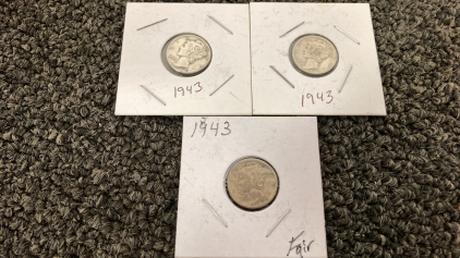 (3) 1943 Mercury Dimes