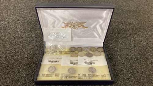 Silver Mercury And Roosevelt Dimes In Box