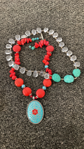 Turquoise Beaded Necklaces- Red Turquoise Necklace Needs Repair