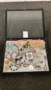 Shadow Box With Rings, Necklaces, Bracelets, Earrings, Brooches And More