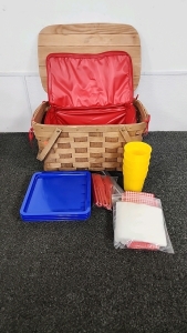 Vintage Picnic Basket w/ Included Accessories