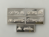 (5) Classic Car Museum Silver Miniature Collection .925 Sterling Silver Bars
