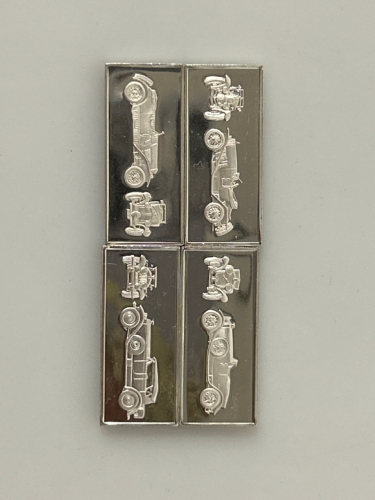 (4) Classic Car Museum Silver Miniature Collection .925 Sterling Silver Bars