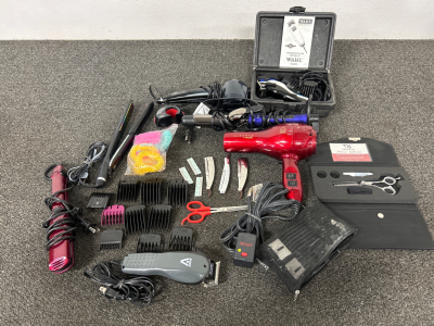 Assorted Hair Salon Equipment Including; Trimmers, Clippers, Razors and More