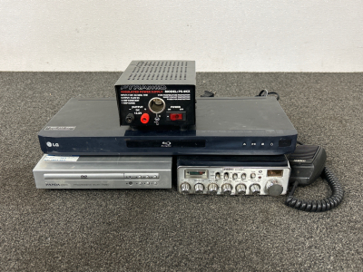 Uniden Radio, Pyramid Regulated Power Supply, DVD Player and Blu Ray Player