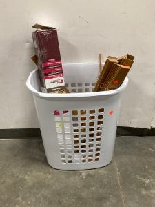 Laundry Basket And Wood Window Shades