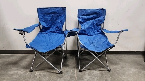 Two Blue Collapsible Camping Chairs