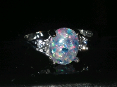 Silver Tone Fire Opal Ring Size 9