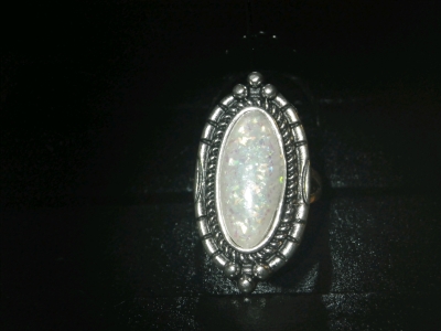 Antiqued Silver Tone Fire Opal Ring Size 6