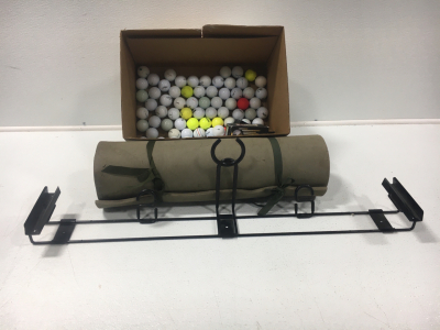Yoga Mat, Shelf Attachment, And Bag Of Golf Balls, Tee-Off Mat