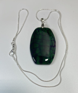 (1) Green Dragon Veins Agate Gemstone .925 Necklace