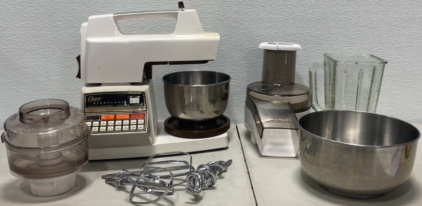 (1) Oster Mixer, (1) Blender Mug, (1) Oster Designer 5500 Kitchen Center Food Processor, and more kitchen ware!