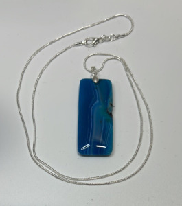 (1) Blue Striped Agate Gemstone .925 Necklace