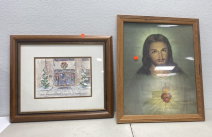 (1) 17&rdquo;x23&rdquo; Christmas Snowy Kelly Painting, (1) 23&rdquo;x18&rdquo; Jesus Painting
