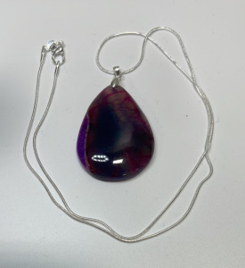 (1) Blue And Red Dragon Veins Agate Gemstone .925 Necklace