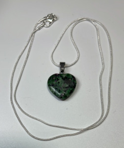 (1) Ruby & Zoisite Heart Shaped Gemstone .925 Necklace