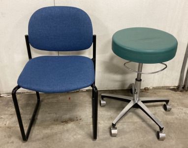 (1) Conference Chair, (1) Adjustable Wheeled Stool